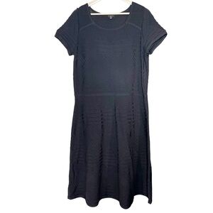 Talbots Stretch Textured Knit Fit & Flare Black Dress Size X Minimalist Knee
